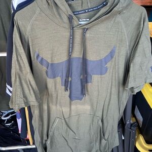 Under Armour short sleeve Olive Green Hoodie with Black Graphic